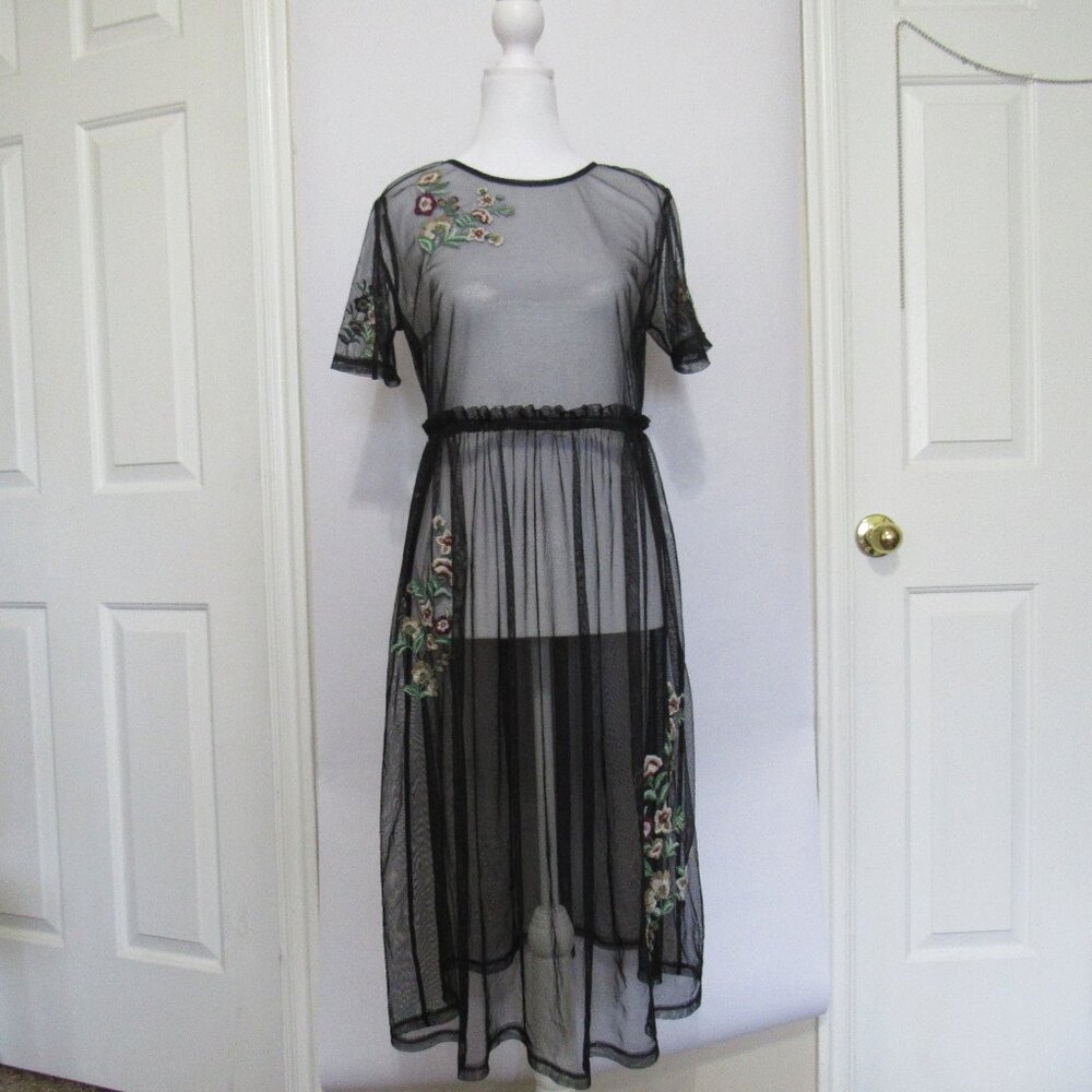 Sheer Embroidered Overlay Dress